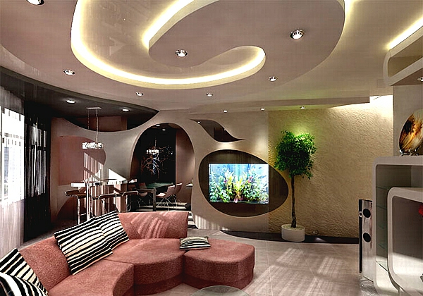 Diseño de techo en la sala de estar Iluminación de techo suspendido instalada