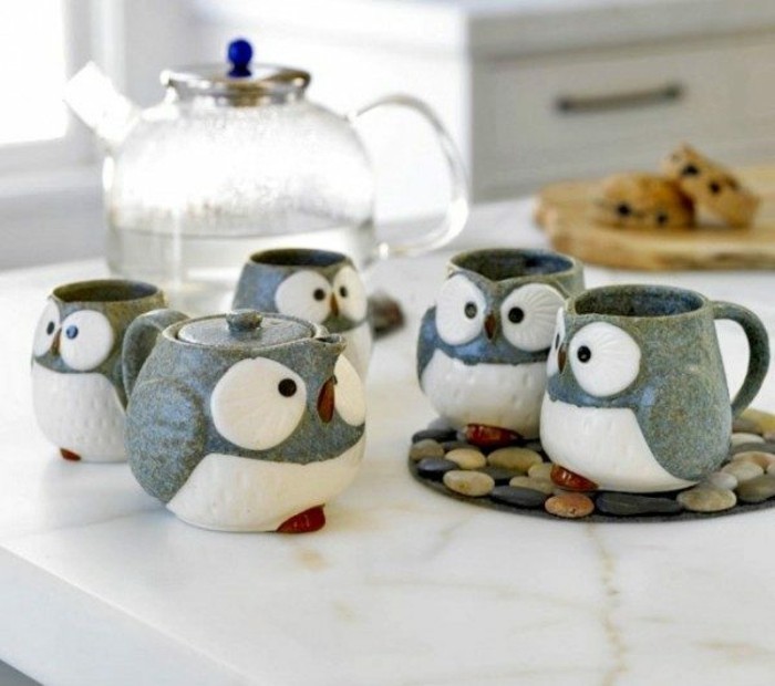 Deco owls Accessories Deco items Owls Teapot and cups