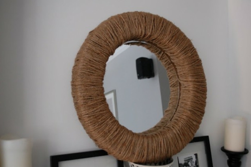 DIY væg spejlramme garn runde