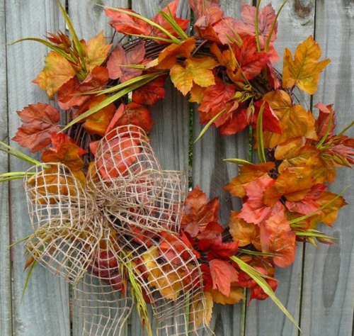 Idei decorative de casă autumnală cunună ușă coroană frunze false
