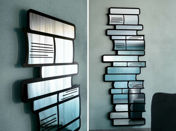Decoración con libros diseño fresco espejo