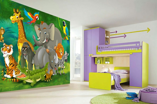Papel pintado de niños Nursery design high bed jungle
