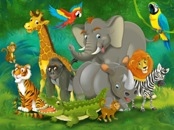 حيوانات الغابة السافانا خلفية حيوانات غرفة الأطفال