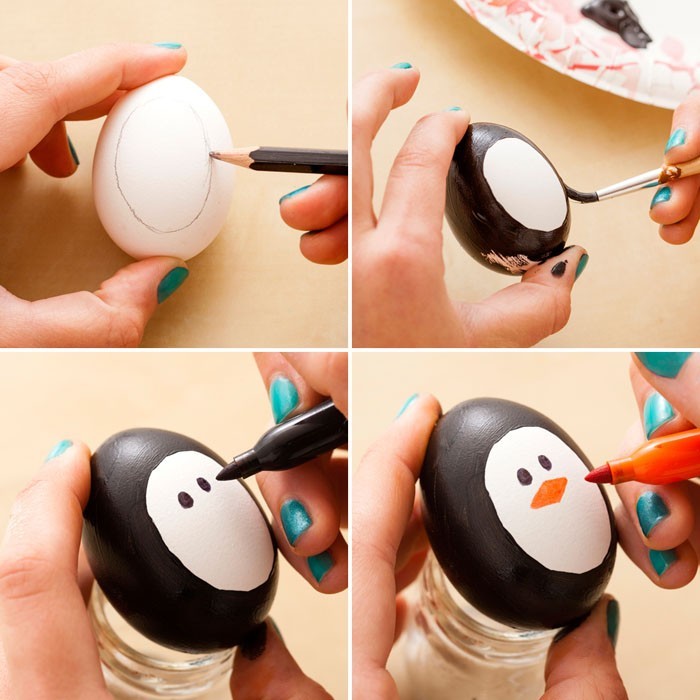 鸡蛋脸绘画复活节彩蛋与脸绘画复活节装饰自己制作企鹅