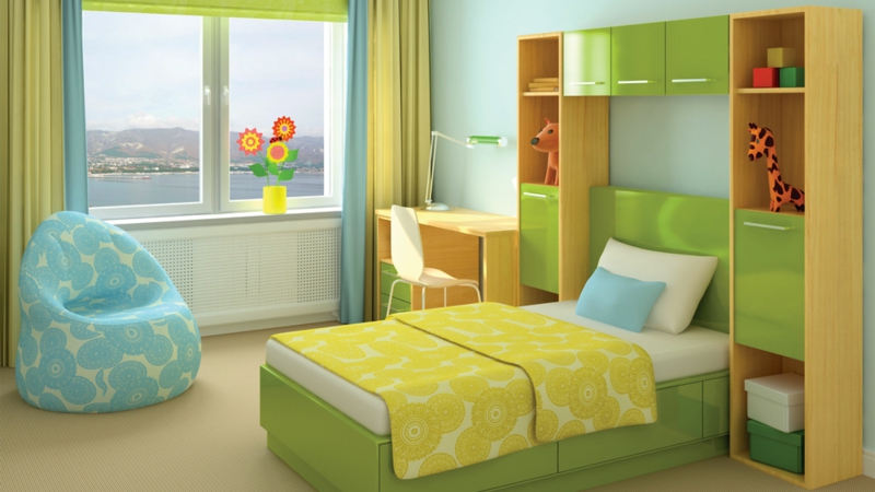ديكور المنزل غرفة الاطفال فتى الصفراء الخضراء