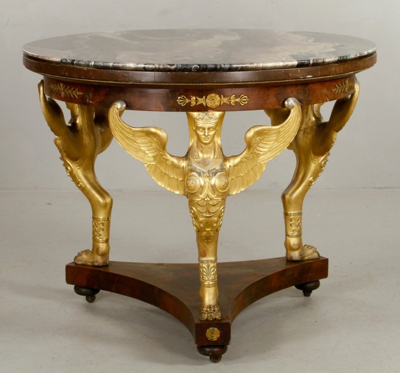 imperium stil møbler indretning ideer træ runde bord guld