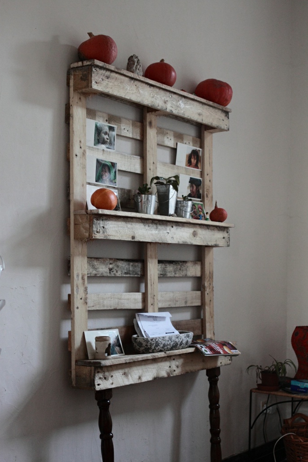 Wooden pallets in the garden use shelves wall