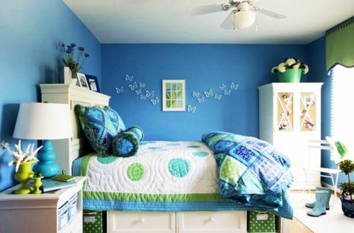 μπλε πράσινο σχέδιο πεταλούδων για το δωμάτιο των νέων