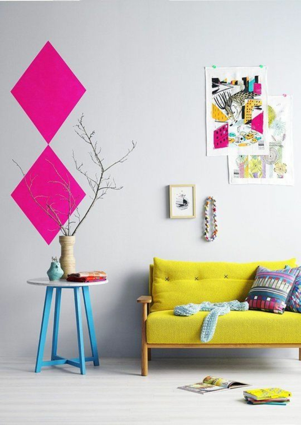Έγχρωμος σχεδιασμός στο σαλόνι Έγχρωμες ιδέες Wohntrends 2015 κίτρινος καναπές