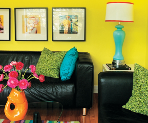 Φωτεινό χρώμα ιδέες τοίχο τοίχο σχεδιασμό σαλόνι καναπέ