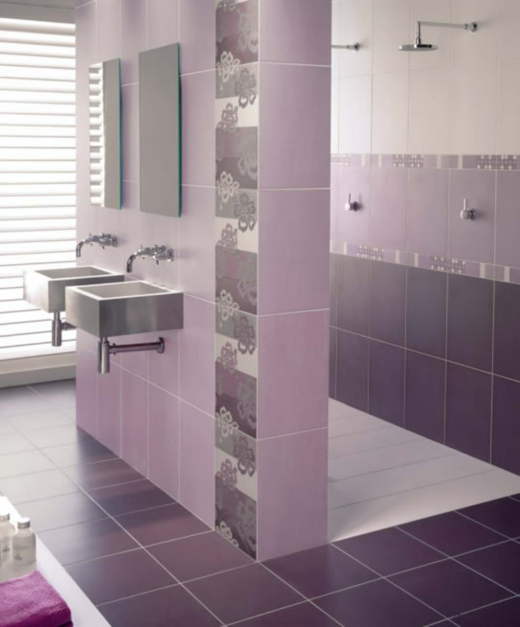 Feng Shui μπάνιο πλακάκια μπάνιο χρώμα μοβ φυτά εσωτερικού χώρου