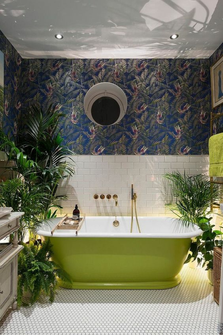 风水浴室绿色浴缸室内植物