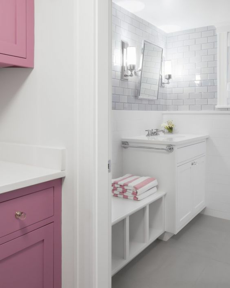 风水浴室粉红色橱柜室内植物