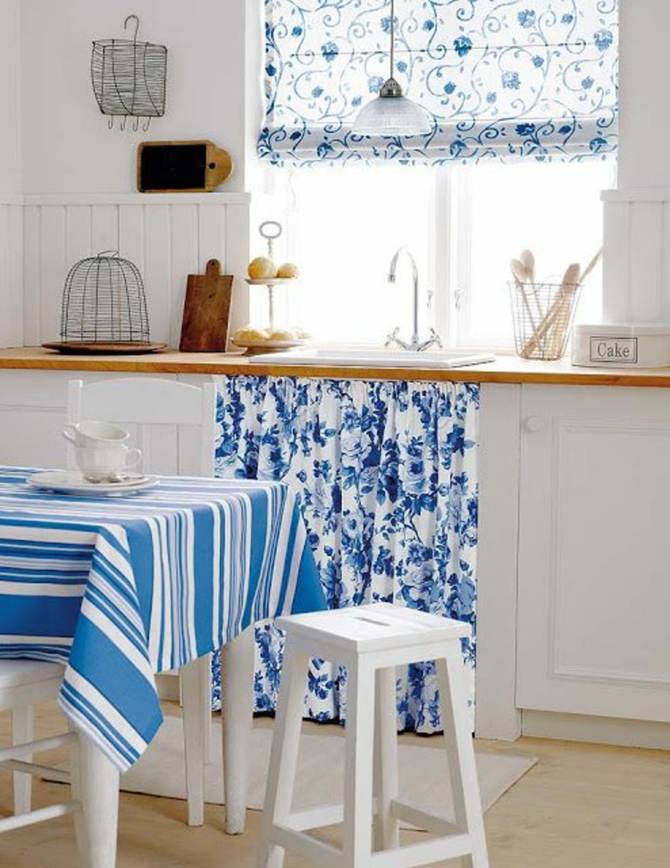 Raamdecoratie Ideeën Keuken Kamerplanten Blauwe Faltrollo