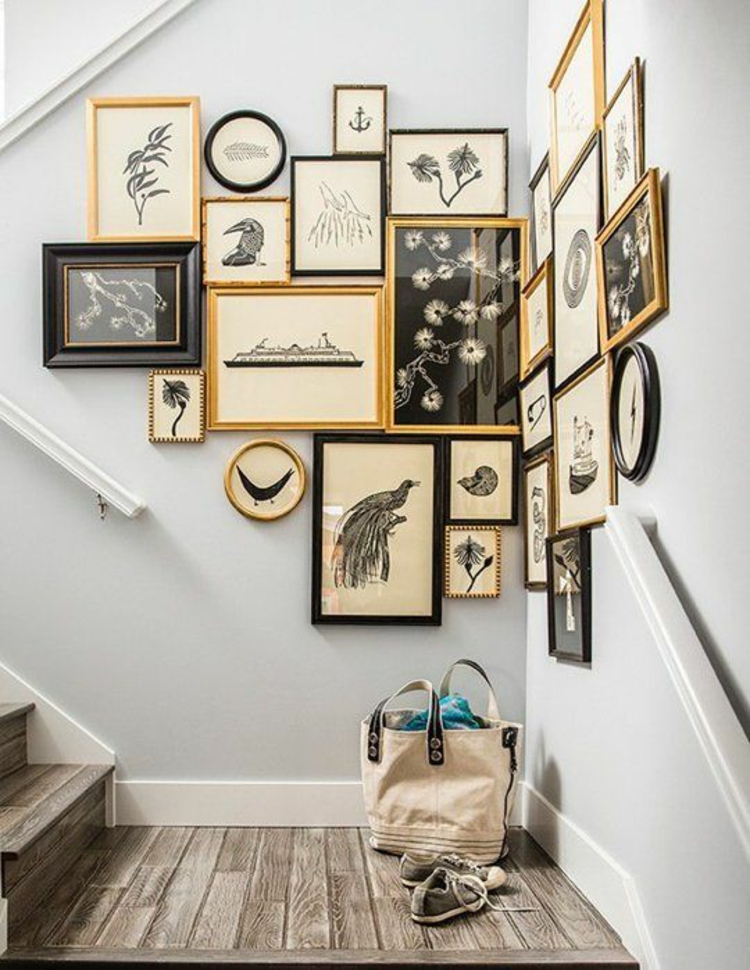 Photo wall ideas kuvakehys käytävä seinä muovaus portaikko