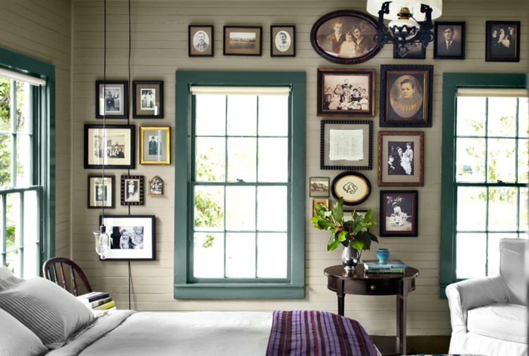 Nápady pro fotografické stěny zdobí klasické ložnice rám obrazu