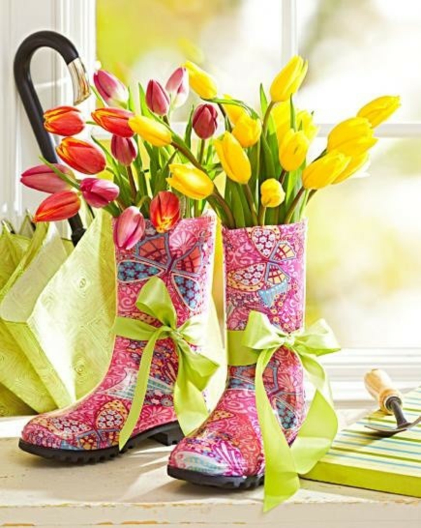 האביב קישוט לעשות רעיונות גן יפה עבור DIY גינון המגפיים