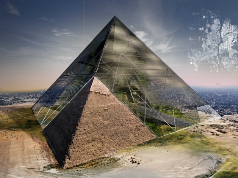 Futuristisk Arkitektur Bygg og Live Bio Pyramid
