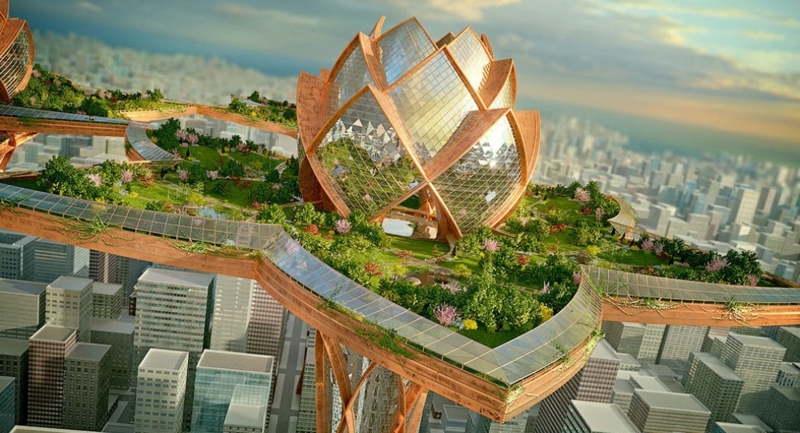 未来派建筑构建和生活城市 - 天空