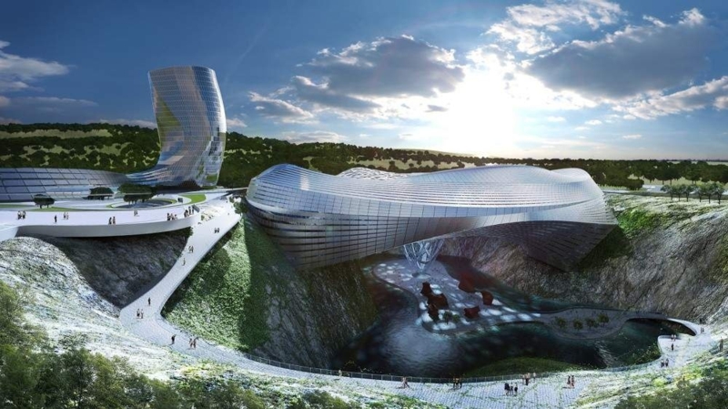 Futuristisk Arkitektur Bygg og Live Dawang Mountain Resort Kina