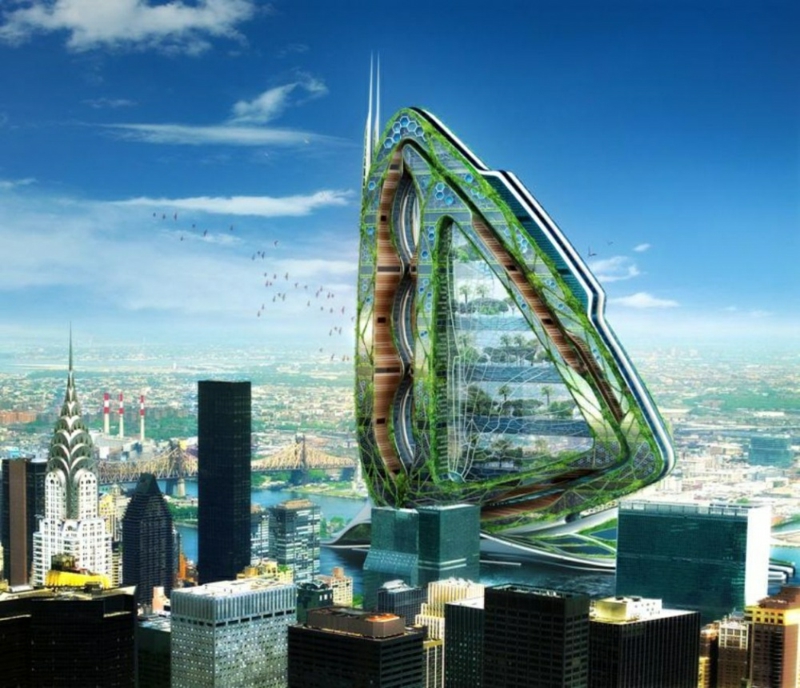 Futuristisk Arkitektur Byg og Live Dragonfly Skyskraber New York