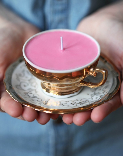 أفكار الديكور للهدايا عيد الميلاد شمعة فنجان القهوة الوردي