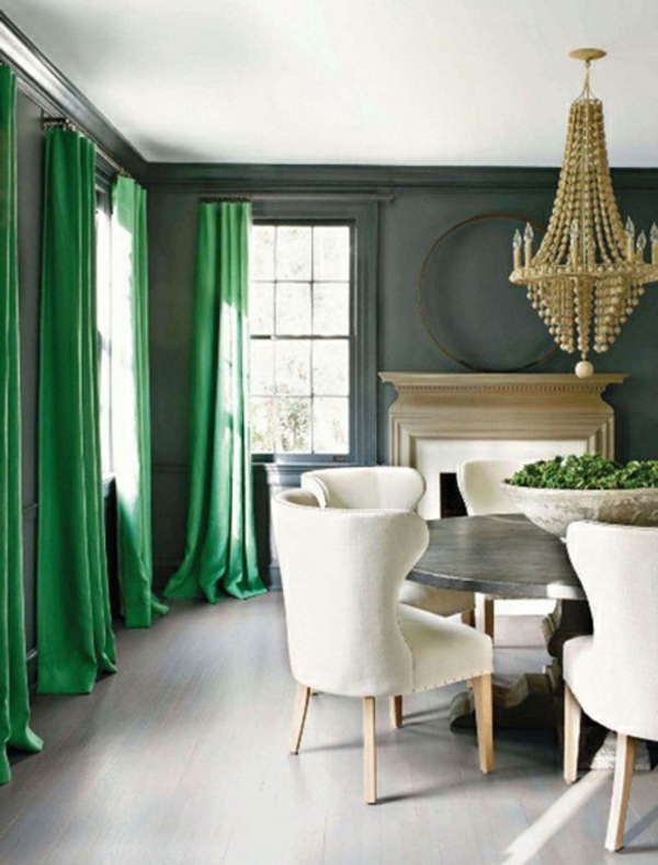 Gardin forslag lysekrone træ forslag gardiner ideer grønne farver