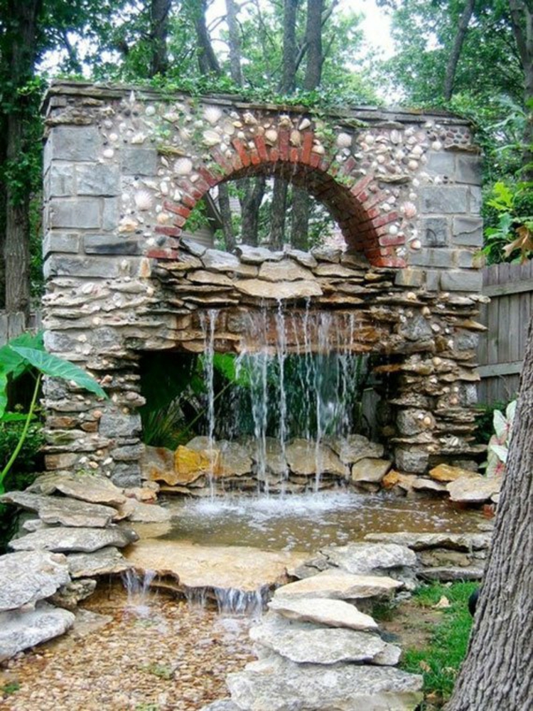Jardin, bassin, Images, est, inspiration, vieux, mur, couler, eau