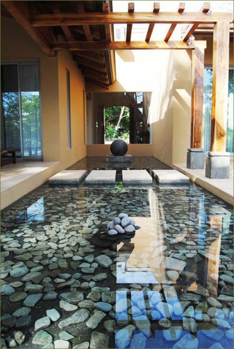 Photos de bassin de jardin Conception de jardin japonais avec des pierres et de l'eau