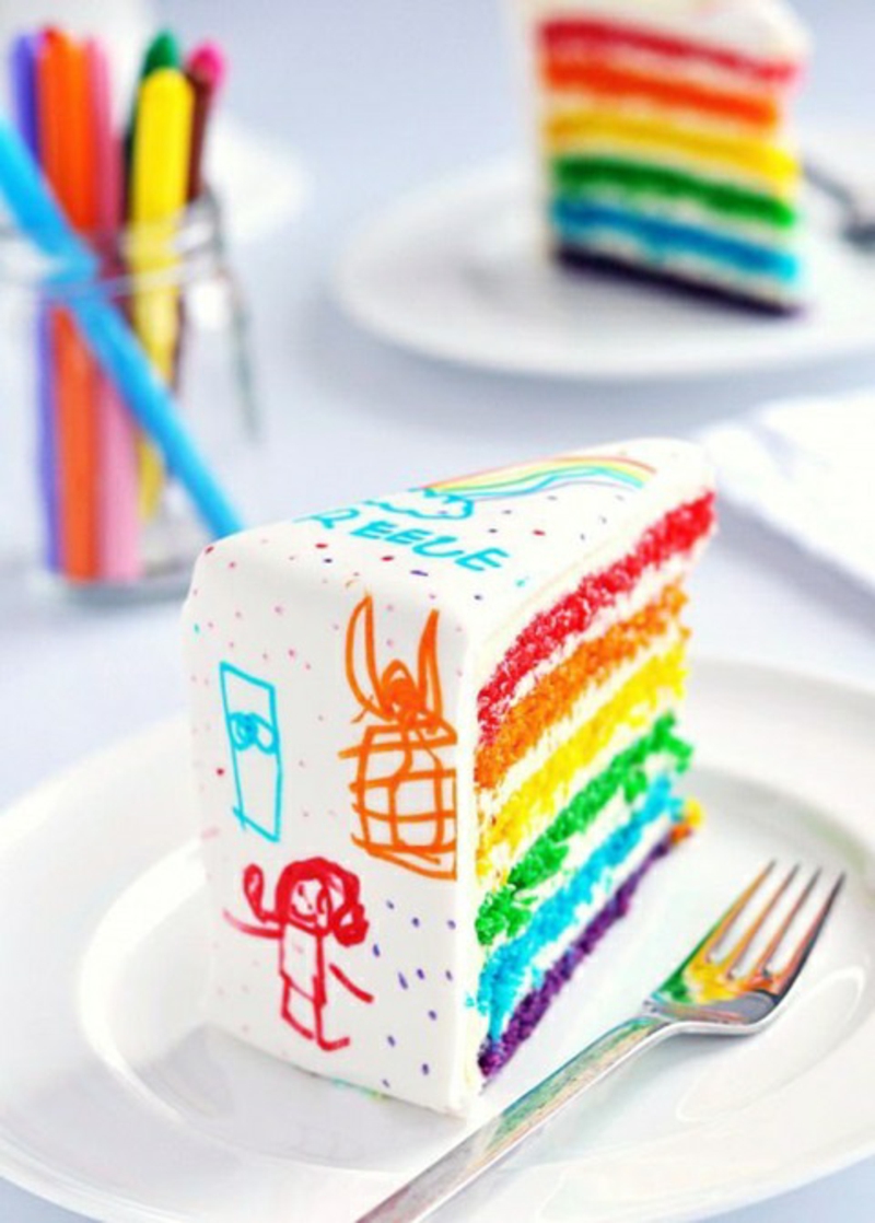 Gimtadienio tortos nuotraukos Kindertorte spalvos tortas dekoravimas