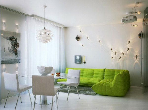 绿色沙发新鲜的颜色室内装潢