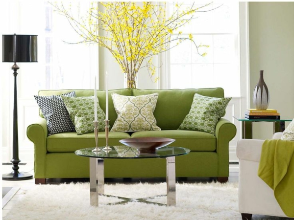 Grønne sofaer pute gulvlampe lampeskjerm