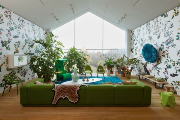 绿色沙发壁纸现代自然墙