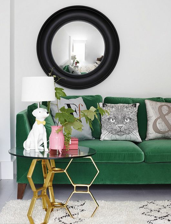 Žaliosios katės modelio pagalvėlės sofos sieninis veidrodinis rėmelis