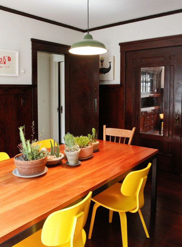 Green plants dining room pictures yellow chairs