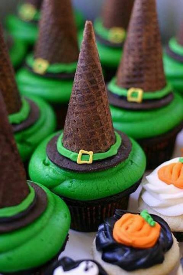 Scary muffins αποκριές ζαχαροπλαστικής πράσινα cupcakes ψήσιμο καπέλο μάγισσα