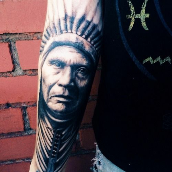 Chief Seattle tattoo motief onderarm
