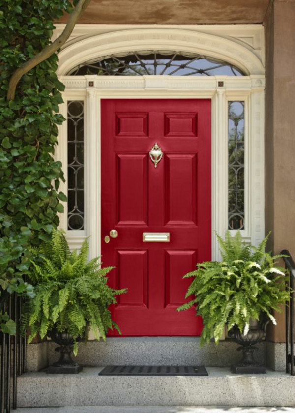 Къща боя цвят червена къща фасада боя цвят червена предна врата