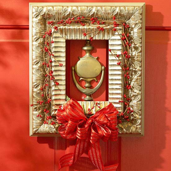 Přední dveře Vánoční věnec red loop Berry fotorámeček dveře klepe