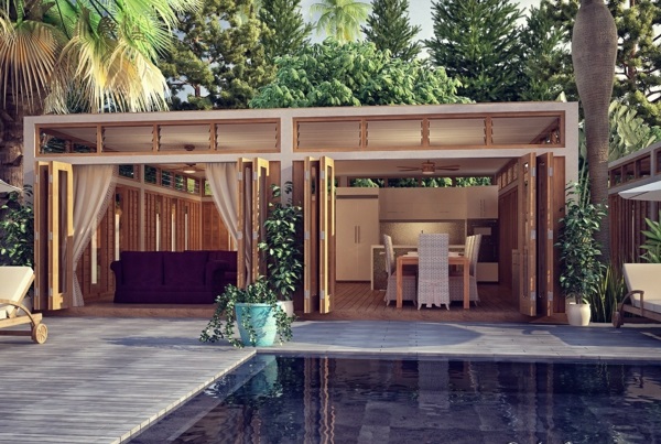 Houten bungalow hout en log huizen geprefabriceerde huis zwembad