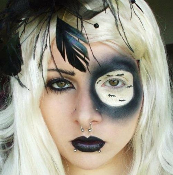 Maquillaje de cara de terror plumas de Halloween