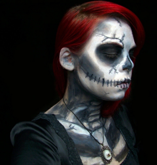 Maquillaje de cara de terror cicatrices de Halloween