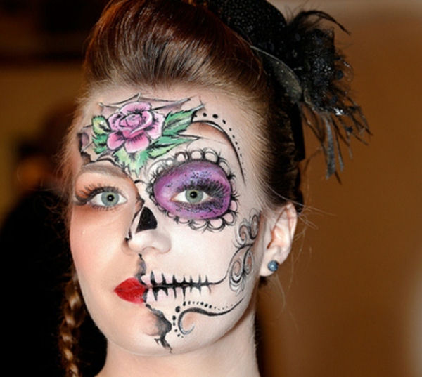 Maquillaje de cara de terror para Halloween agradable y feo