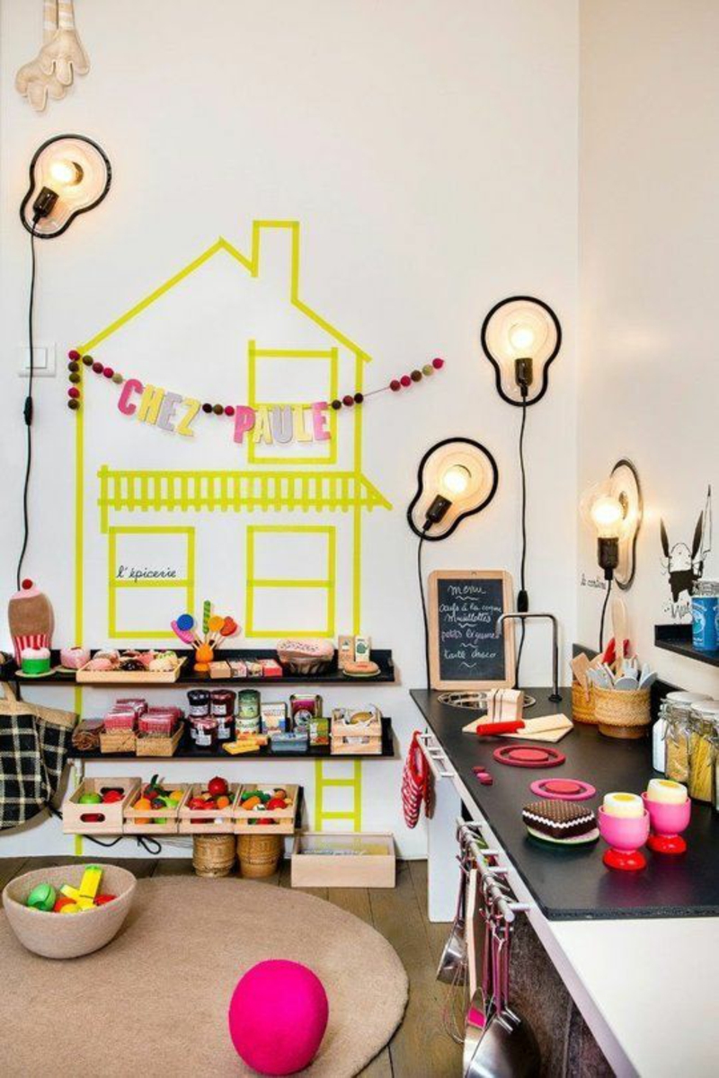 Idéer til kreativt vægdesign køkken børns værelse dekoration
