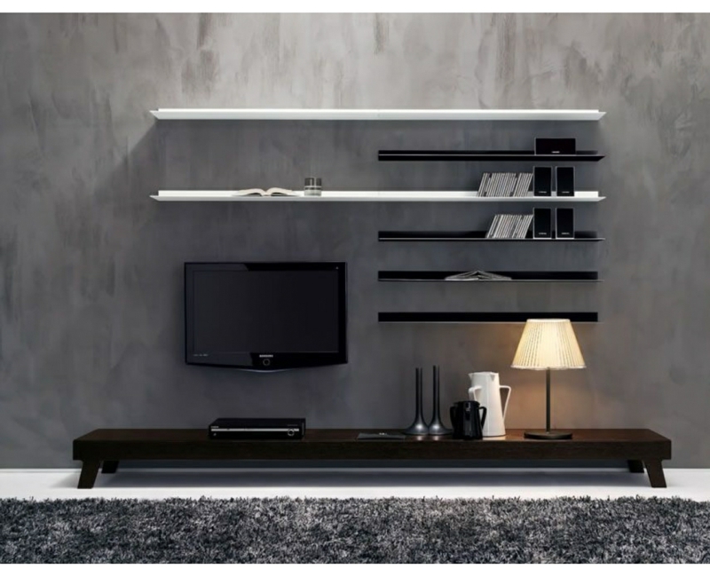 Nápady pro kreativní stěny design obývací pokoj TV deskové police