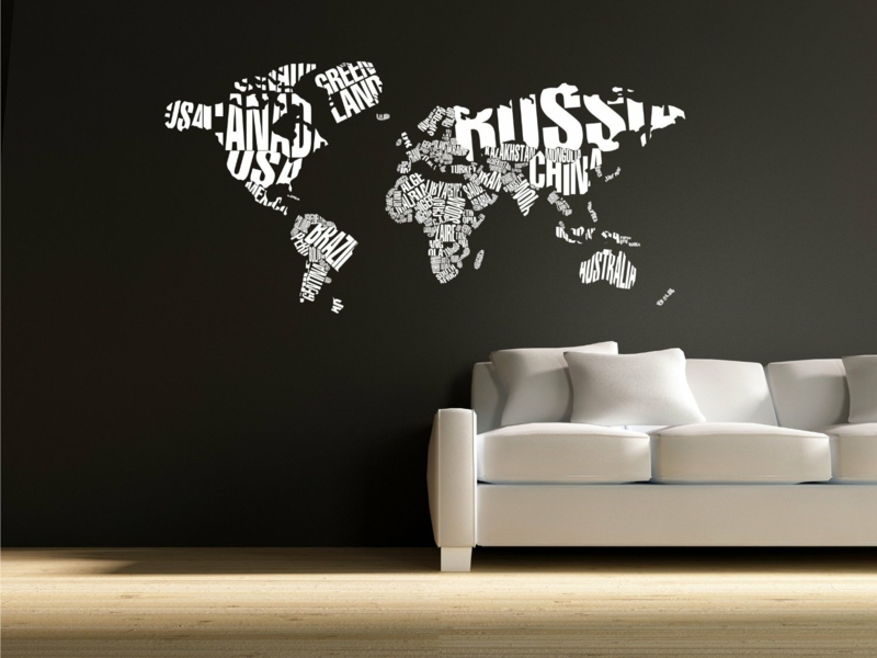 Nápady pro kreativní stěny design obývací pokoj světová mapa