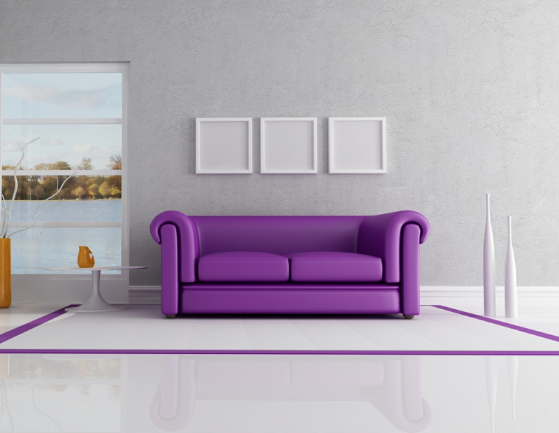 Ideoita luovaan seinämalliin Olohuoneen sohva violetti