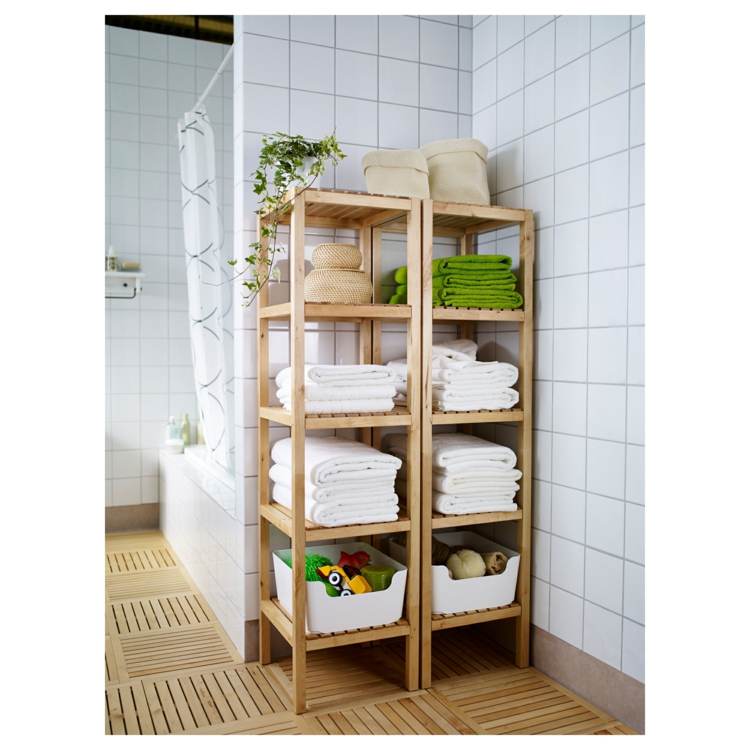 Ikea ράφια ράφια μπάνιου πετσέτες ξύλου χώρο αποθήκευσης πρακτική γωνία