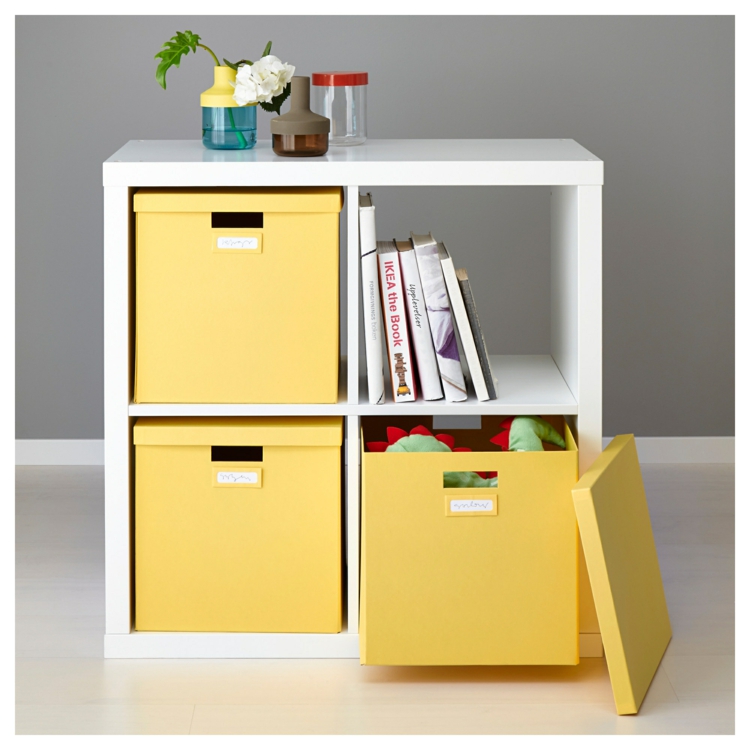 Ikea рафтове рафтове дърво съхранение шкафове кутии жълто