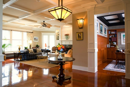 Ideas de diseño de interiores en la sala de estar moderna estilo Craftsman